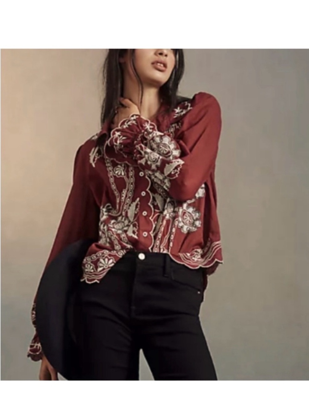 Anthropologie Embroidered Button Down.  NWT Medium